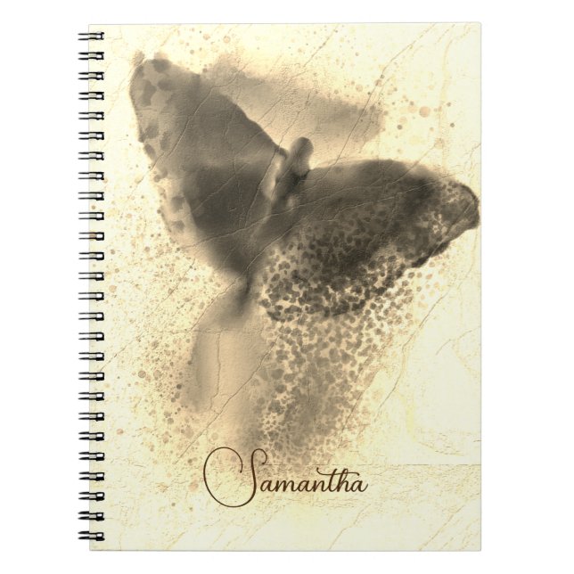 Caderno Espiral Ouro de luxo Borboleta de Aquarela Foto Monograma (Frente)