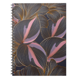 Caderno Espiral Ouro de luxo com fundo floral sem costura com trop
