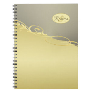 Caderno Espiral Ouro de luxo decorativo em ouro e prata, monograma