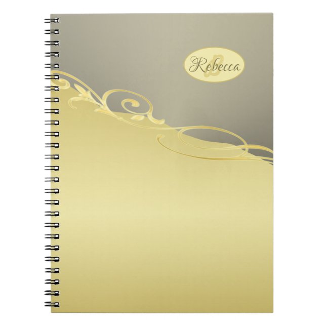 Caderno Espiral Ouro de luxo decorativo em ouro e prata, monograma (Frente)