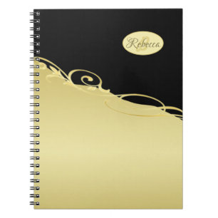 Caderno Espiral Ouro de luxo decorativo em ouro e preto, Monograma