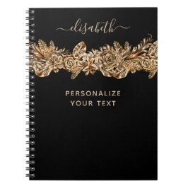 Caderno Espiral Ouro de luxo Flores Elegantes Clássicas em Chic Bl