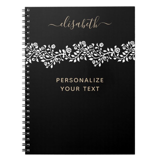 Caderno Espiral Ouro de luxo Flores Elegantes Clássicas em Chic Bl (Frente)