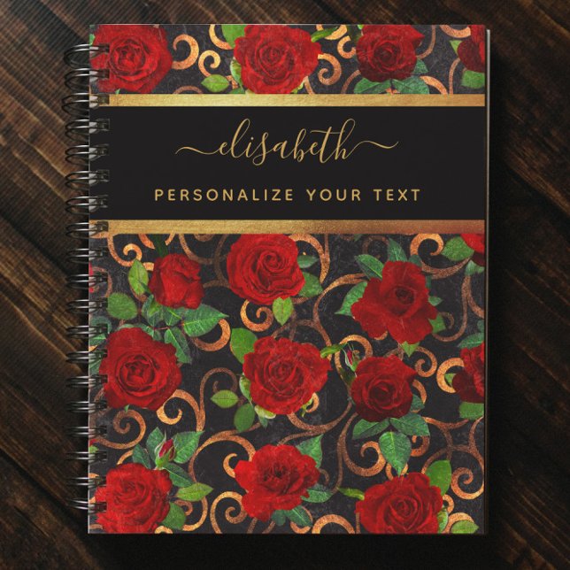 Caderno Espiral Ouro de luxo Flores Elegantes Clássicas em Chic Bl (Criador carregado)