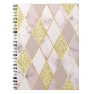 Caderno Espiral Ouro de mármore luxuoso geométrico