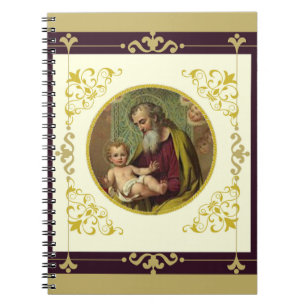 Caderno Espiral Ouro decorativo de Jesus de St Joseph & de criança