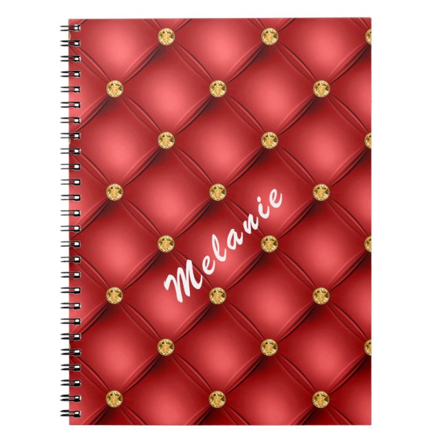 Caderno Espiral Ouro Diamond Couve Tufada Seu Nome De Texto Vermel (Frente)