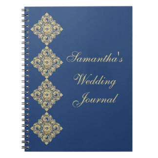 Caderno Espiral Ouro Diamond Damask Blue WedDiário