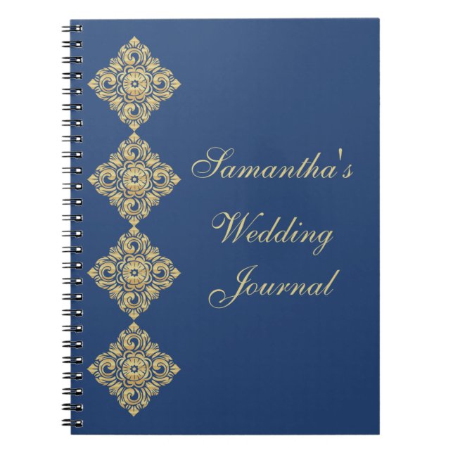 Caderno Espiral Ouro Diamond Damask Blue WedDiário (Frente)