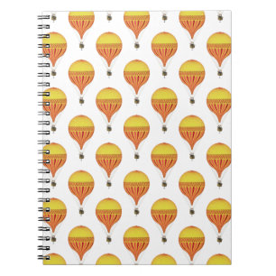 Caderno Espiral Ouro do vintage, rosa quente, balões de ar quente