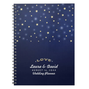 Caderno Espiral Ouro dos azuis marinhos & casamento feito sob