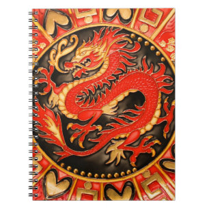 Caderno Espiral Ouro Dourado Tradicional do Dragão Chinês Antigo