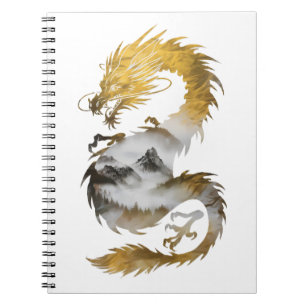 Caderno Espiral Ouro Dragão Nebula Mística elegância