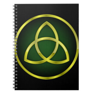 Caderno Espiral ouro e triquetra verde
