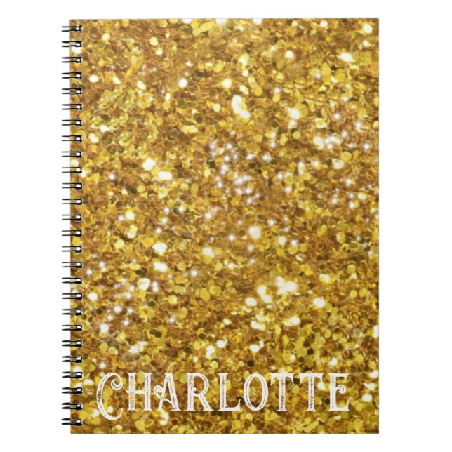 Caderno Espiral Ouro elegante brilha personalização (Frente)