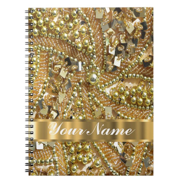 Caderno Espiral Ouro elegante que bling (Frente)