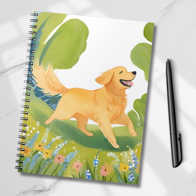 Caderno Espiral Ouro Feliz Retriever | Placa de Água Clara (Criador carregado)