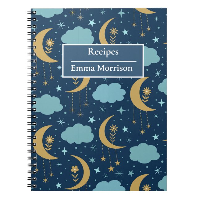 Caderno Espiral Ouro Floral Boho Moon Receita Personalizada (Frente)