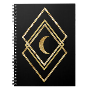 Caderno Espiral Ouro Geométrico com Lua