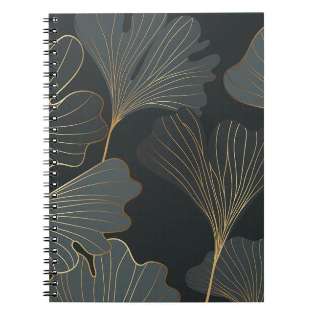 Caderno Espiral Ouro Ginkgo: Deco Floral Luxurioso. (Frente)
