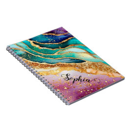 Caderno Espiral Ouro Glitter Glitter Glamor Agitado Arco-Íris