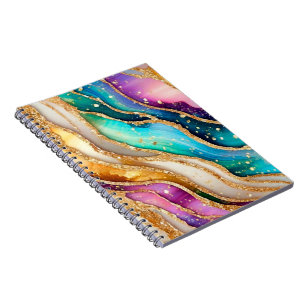 Caderno Espiral Ouro Glitter Glitter Glamor Agitado Arco-Íris