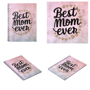 Caderno Espiral Ouro Hearts Trendy Script Melhor Mãe Alguma Vez Mo