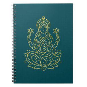 Caderno Espiral Ouro Line Art of Goddese Lakshmi on Lotus