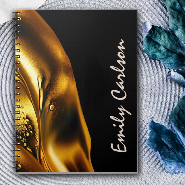 Caderno Espiral Ouro líquido escura e escura elegante (Criador carregado)