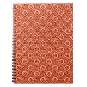 Caderno Espiral Ouro mandala ondas em fundo vermelho