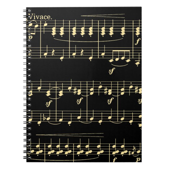 Caderno Espiral Ouro musical em preto (Frente)