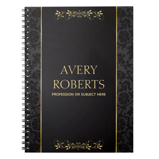 Caderno Espiral Ouro negro floral elegante e metálico moderno (Frente)