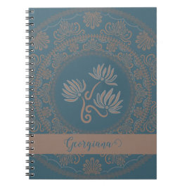 Caderno Espiral Ouro Personalizado Teal Rococo Lotus Dot Mandala