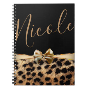 Caderno Espiral Ouro Preto Estampa Personalizada Leoparda Chita