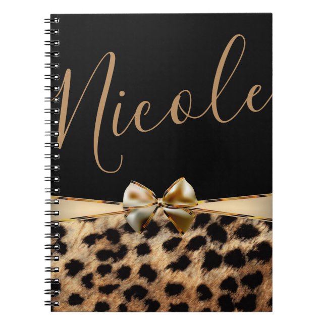 Caderno Espiral Ouro Preto Estampa Personalizada Leoparda Chita (Frente)