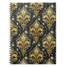 Caderno Espiral Ouro Real Brilho Damasko Padrão Palácio Arte Real