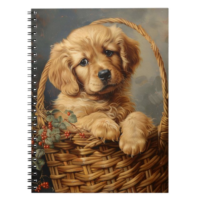 Caderno Espiral Ouro Retriever Puppy em um soquete (Frente)