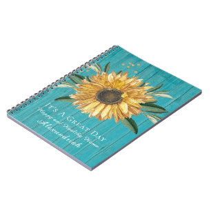 Caderno Espiral Ouro Russo Girassol Teal Azul Celeiro Madeira Mini
