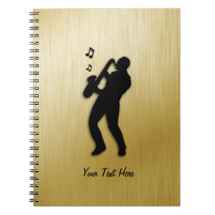 Caderno Espiral Ouro Saxofone Player w Nome
