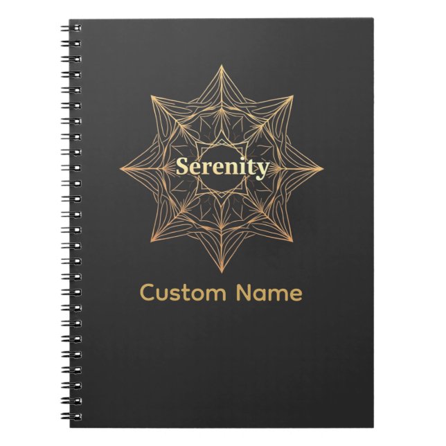Caderno Espiral Ouro Serenity Mandala Sagrado Personalizado (Frente)