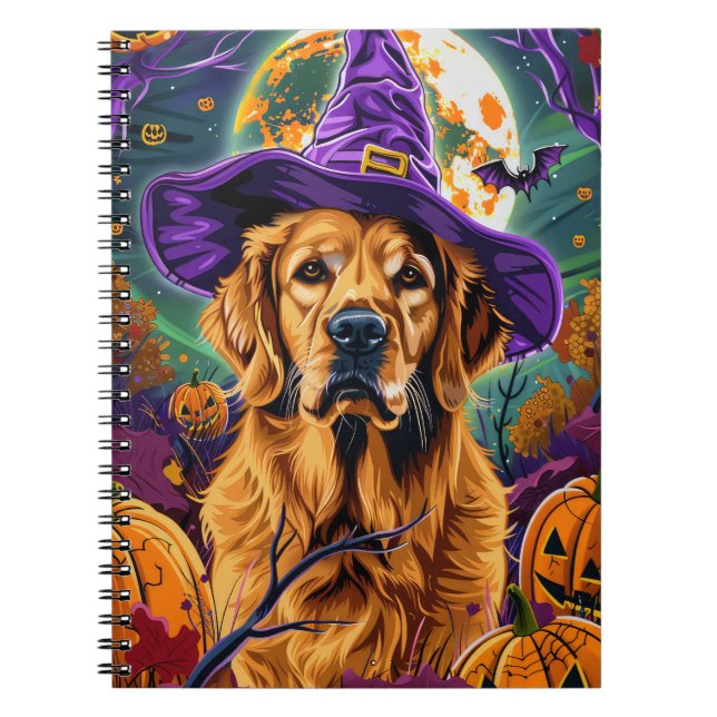 Caderno Espiral Ouro Spooky Retriever Halloween Pumpkin (Frente)