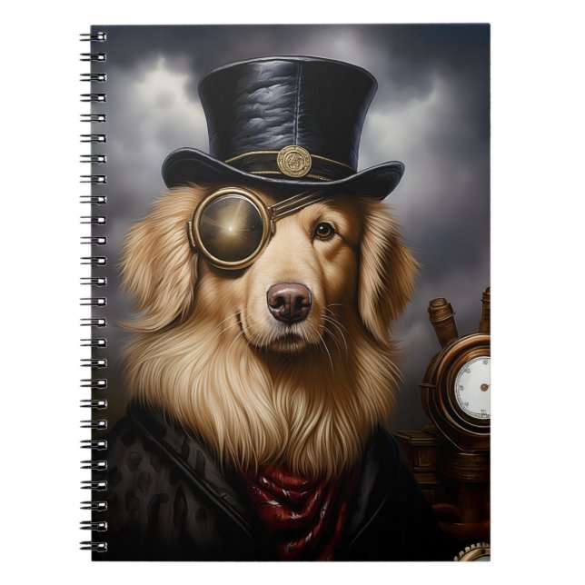 Caderno Espiral Ouro Steampunk Retriever Hat & Eye Patch 138 (Frente)