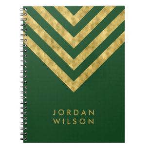 Caderno Espiral Ouro verde elegante personalizado Chevron do falso