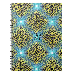 Caderno Espiral Ouro Vitoriano de Monogramas Trim Aqua Fundo