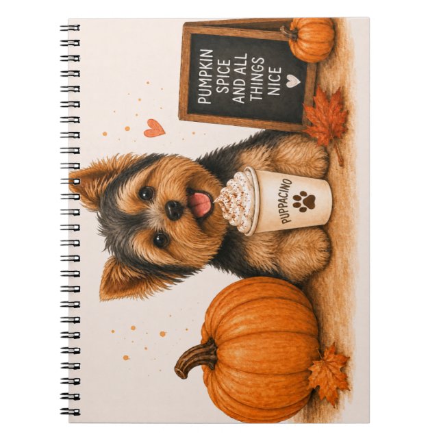 Caderno Espiral Outono do Yorkshire Terrier (Frente)