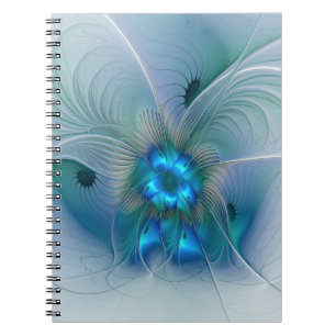Caderno Espiral Ovações em pé, Abstrato Azul Turquesa Fractal