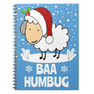 Caderno Espiral Ovelha Baa Humbug Vestindo Um Chapéu de Natal Feri