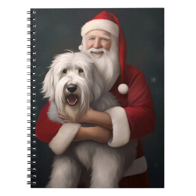 Caderno Espiral Ovelha Cachorro Inglês com Papai Noel Festivo (Frente)