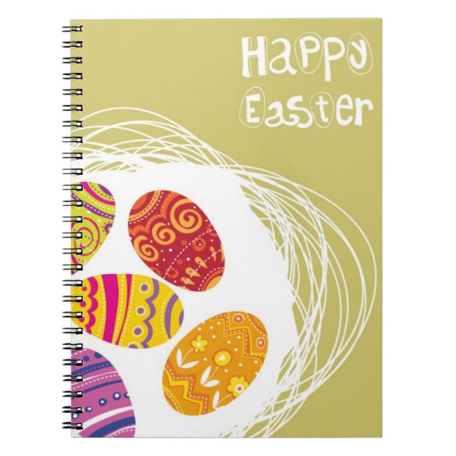 Caderno Espiral Ovo da páscoa no ninho no fundo verde (Frente)