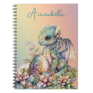 Caderno Espiral Ovo de Dragão Bebê Fofo em Arco-íris